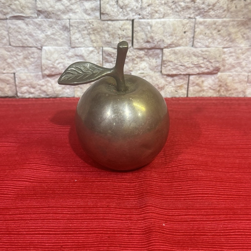 Vintage‎ Brass Bell Apple with Stem & Leaf Shape 3" Tall No Clapper MCM Decor